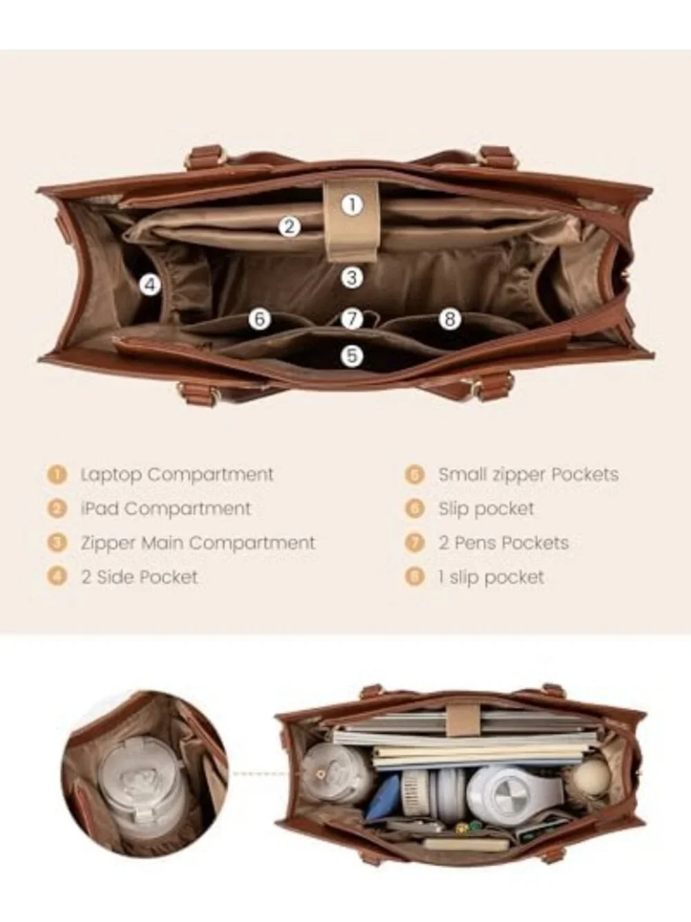 Stylish Waterproof Laptop Bag for Women - Vintage Work Tote with Wristlet